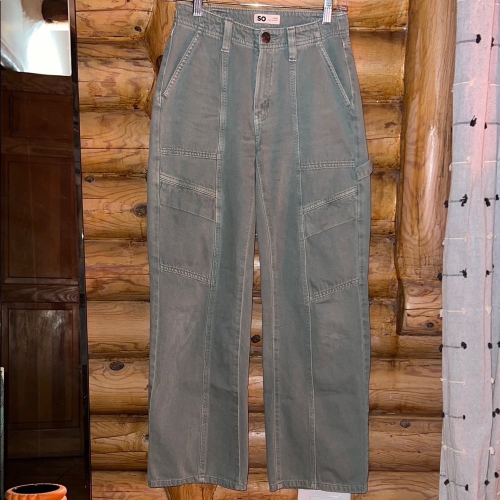 SO - Green Wide Leg Cargo Pants - Size 0 / 24W